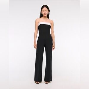 Abercrombie & Fitch Black and White Strapless  Wide Leg Jumpsuit Size XS Petite
